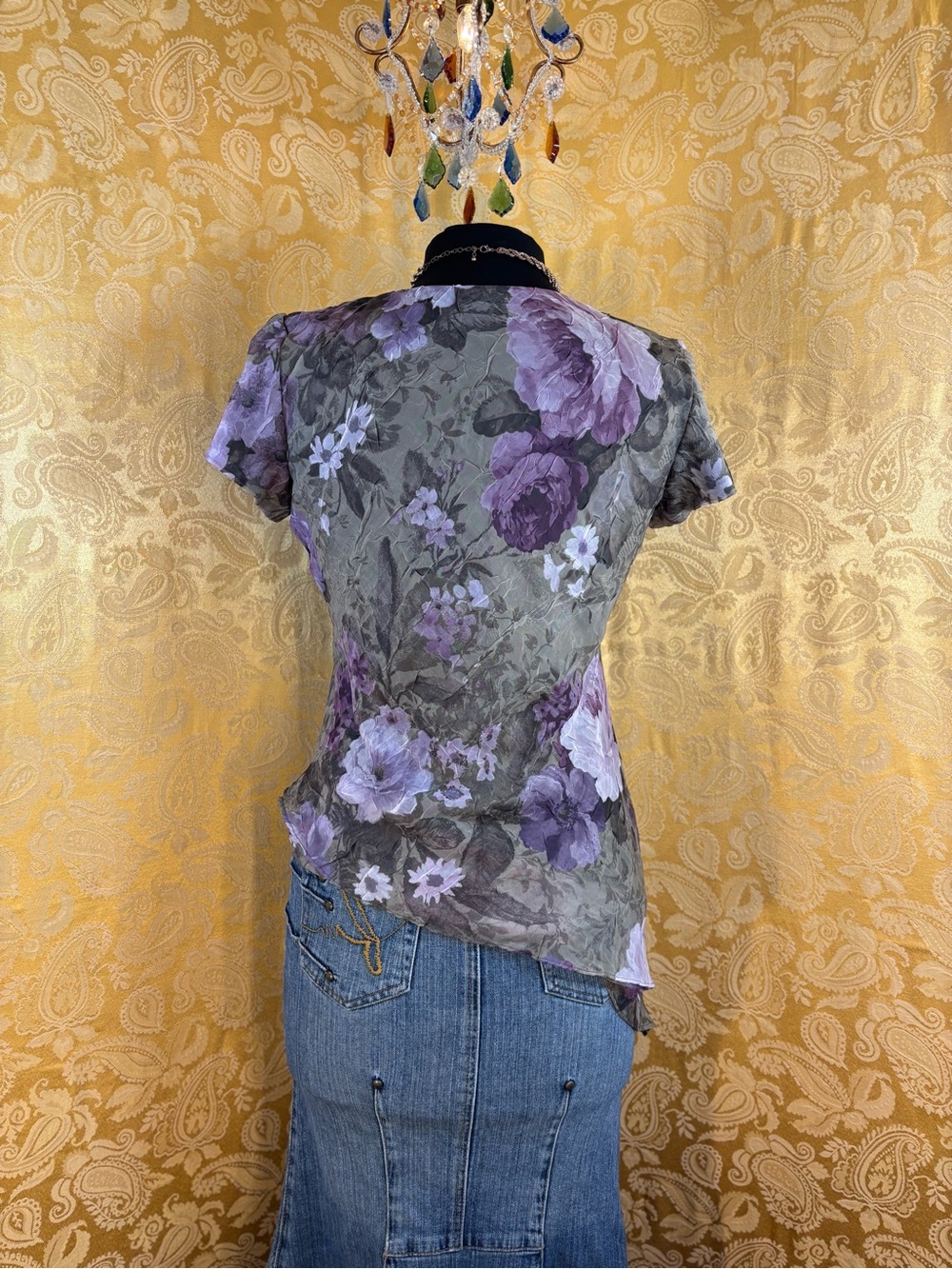 ✨Vintage 90s Boho Asymmetrical Ruffle Floral Blouse✨ - Picture 4 of 6